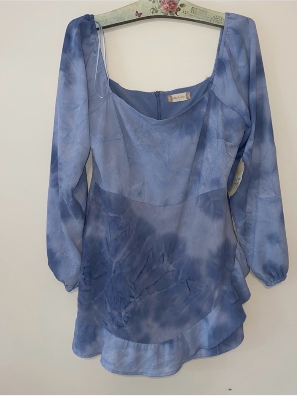 Altar'd State Blue Tie-Dye Long Sleeve Blouse